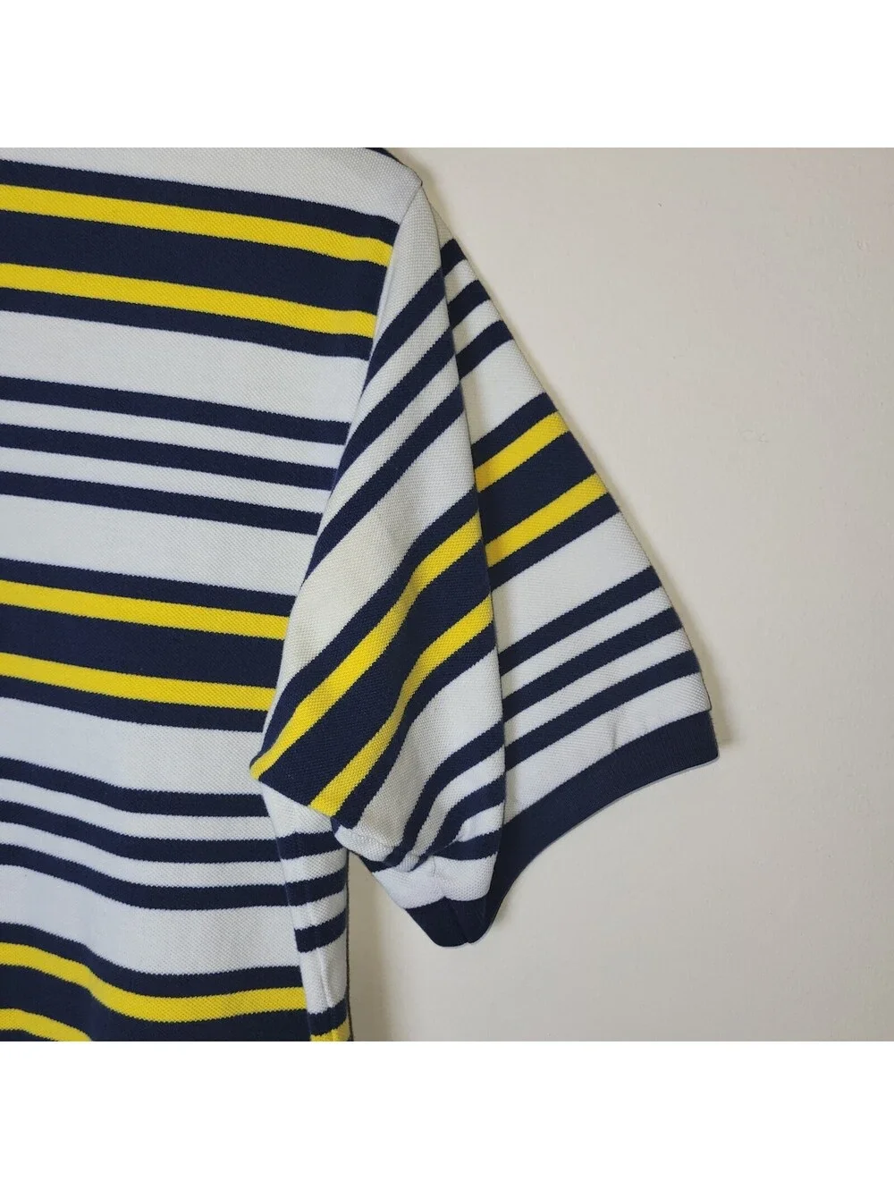 Polo Golf Ralph Lauren Men's M White Navy Blue Yellow Striped Short Sleeve Polo